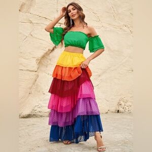 Rainbow crop top and maxi skirt